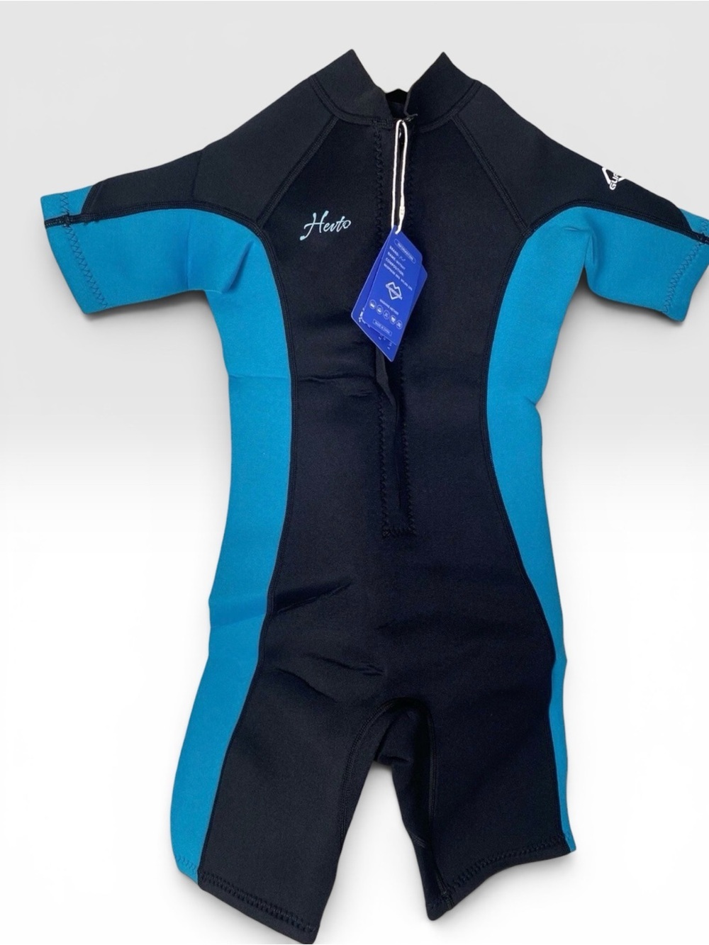 Kids/Youth Black & Teal Neoprene Swim Shorty -